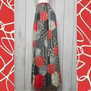 VTG Handmade Hexagon Shape Red/Gray/Silver/Black Patchwork Maxi Skirt, 26" waist